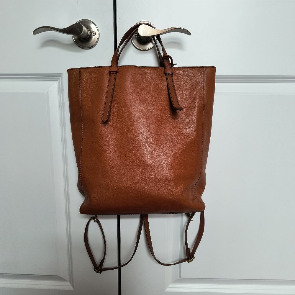 Fossil Camilla Leather Convertible Backpack Purse Handbag - Camel color